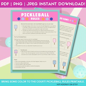 Pickleball Rules Printable Instant Download JPG Instructions Rule Sheet Social Club Court Decor Game Rules PNG Set Digital Printable Pickle