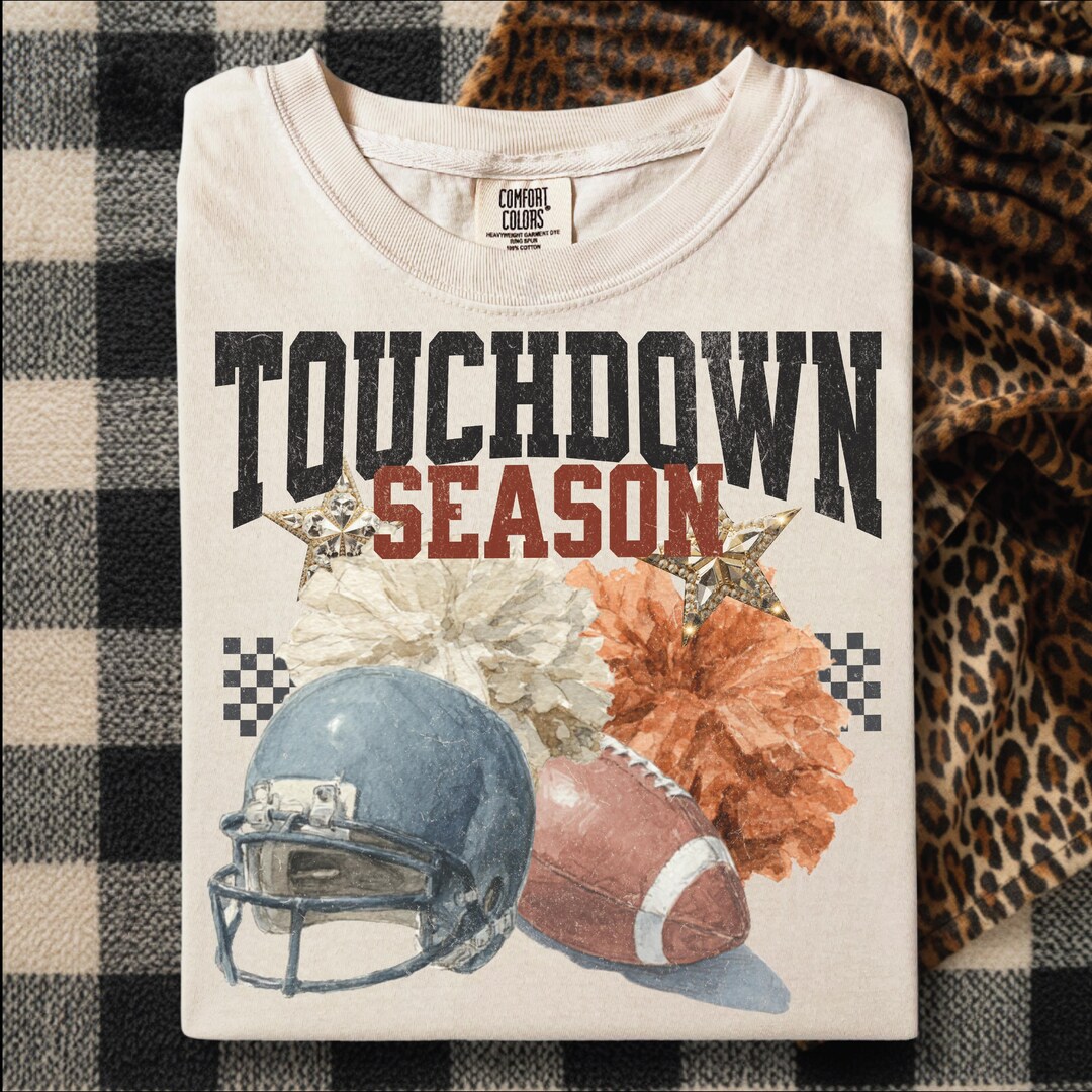 Touchdown Season PNG Retro Distressed Football Clipart With Pom Poms ...