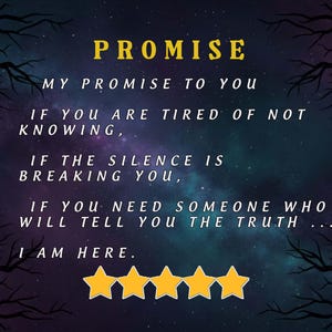 May include: A digital graphic with a starry night sky background and silhouetted tree branches. The text reads "PROMISE" in yellow, followed by a message about truth and support. Four gold stars are at the bottom.