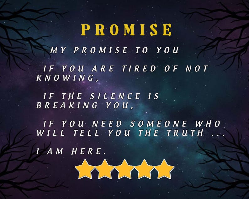 May include: A digital graphic with a starry night sky background and silhouetted tree branches. The text reads "PROMISE" in yellow, followed by a message about truth and support. Four gold stars are at the bottom.
