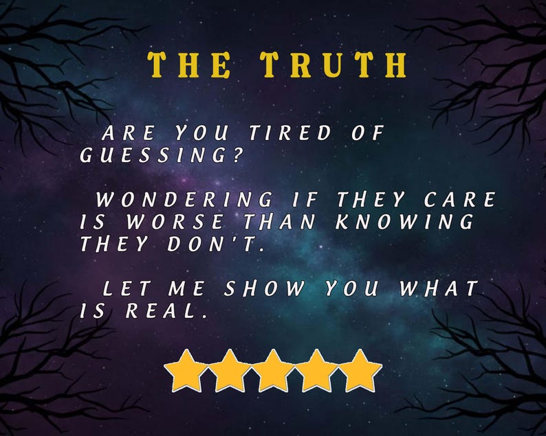 May include: A digital art piece with a dark blue and purple starry background. The text "THE TRUTH" is in yellow, with additional white text below. Four gold stars are at the bottom, with tree branches in the corners.