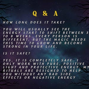 May include: A digital graphic with a dark blue and purple starry background. The text "Q & A" is in yellow. The text answers the questions "How long does it take?" and "Is it safe?" in white.