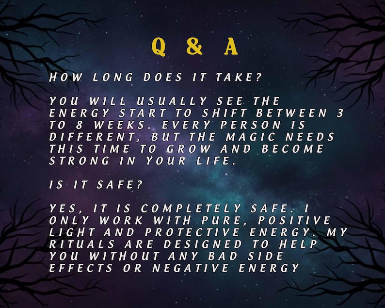 May include: A digital graphic with a dark blue and purple starry background. The text "Q & A" is in yellow. The text answers the questions "How long does it take?" and "Is it safe?" in white.