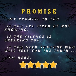 May include: A digital graphic with a starry night sky background and silhouetted tree branches. The text reads "PROMISE" in yellow, followed by a message about truth and support. Four gold stars are at the bottom.