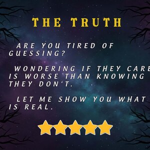 May include: A digital art piece with a dark blue and purple starry background. The text "THE TRUTH" is in yellow, with additional white text below. Four gold stars are at the bottom, with tree branches in the corners.