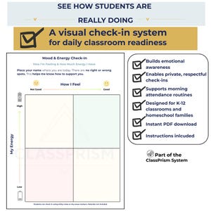 Mood & Energy Check in Chart, Classroom Management Tool, Visual ...