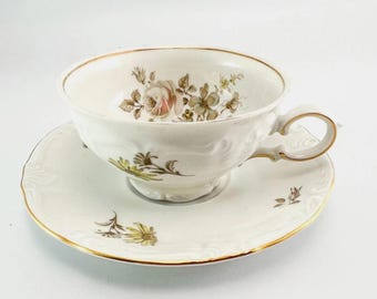 Set da tè con tazza e piattino Winterling Bavaria Germany Empress Maria Theresa, porcellana floreale, stile vintage.