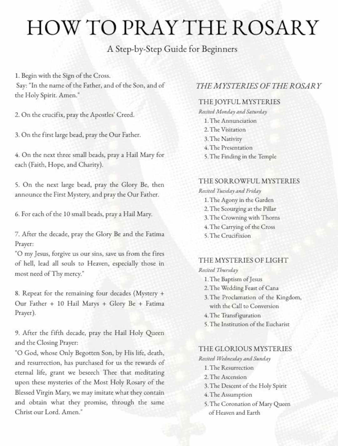 How to Pray the Rosary Guide | Step-by-step Catholic Mysteries (PDF ...