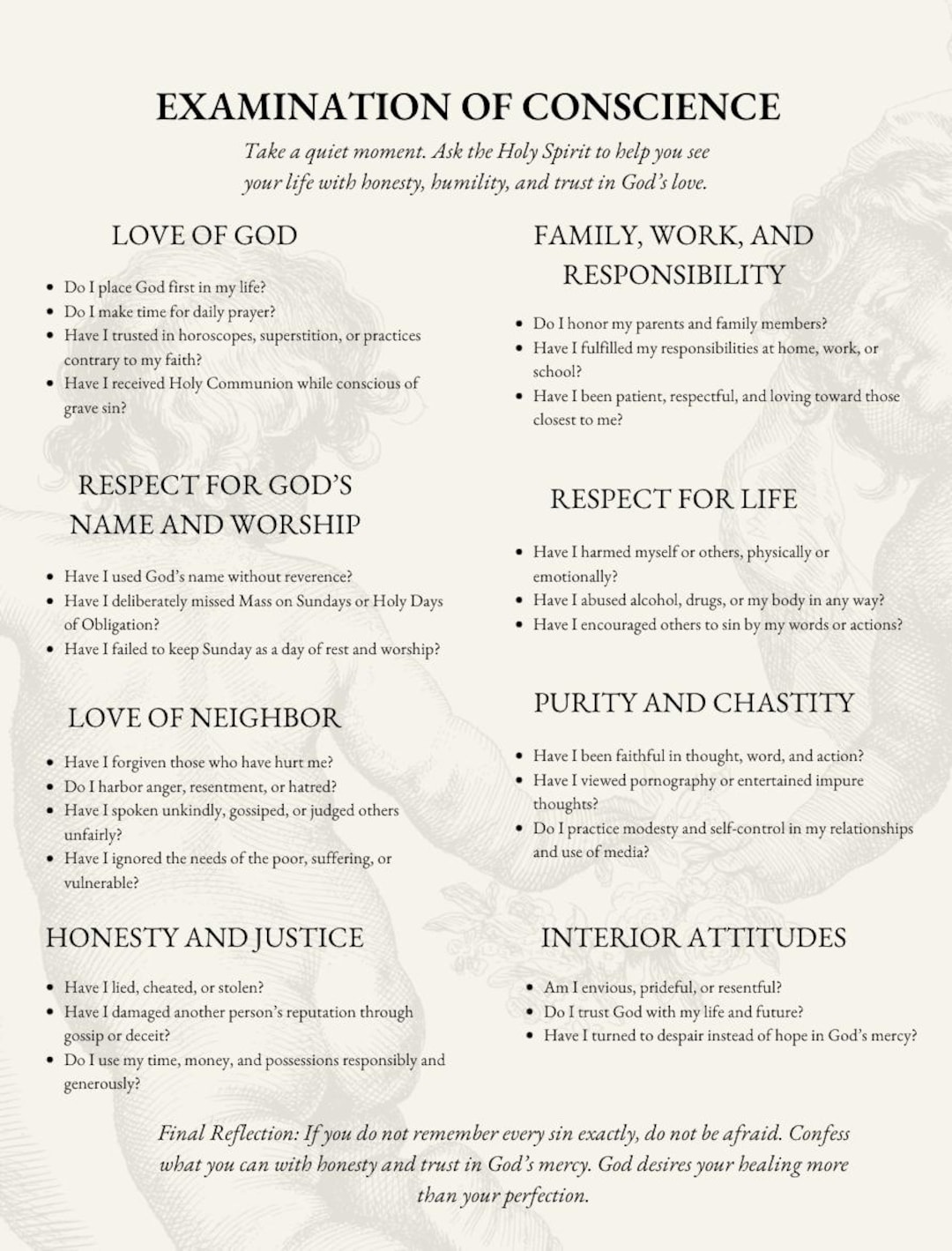 Traditional Catholic Examination of Conscience Printable for Confession &amp; Daily Reflection - Etsy