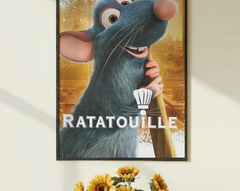 Póster de Ratatouille, adorable rata de Disney, decoración de cocina Remy, lámina de película animada, arte estético para cafeterías acogedoras