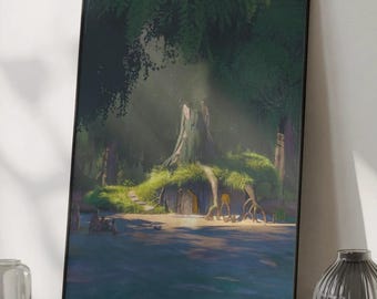 Shrek's Swamp Poster - Iconic Ogre Aesthetic Art Print, Nostalgic Cartoon Wall Decor