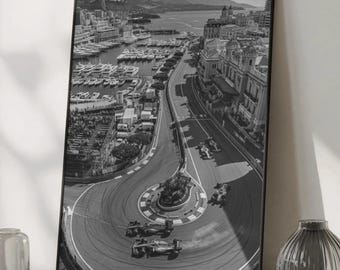 Monaco Grand Prix Poster - Formula 1 Art Print, Black and White F1 Wall Decor