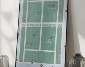 Retro Tennis Poster - Aesthetic Tennis Court Art Print, Unique Sports Minimalist Wall Decor