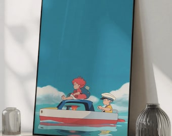 Plakat "Ponyo na łódce" – wydruk artystyczny Studio Ghibli, dekoracja ścienna z motywem anime, prezent dla fanów Ponyo i Sosuke – plakat "Ponyo"
