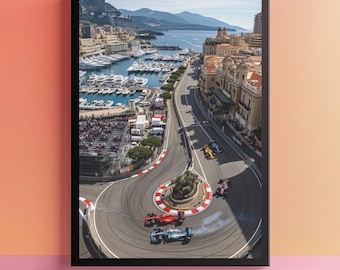 Plakat Grand Prix Monako, grafika ścienna z wyścigiem Formuły 1, estetyczny wydruk F1 Monako, wystrój wyścigów motorowych, luksusowy plakat wyścigowy