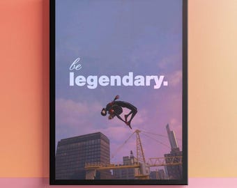 Be Legendary Spiderman Art Print - Miles Morales Poster, Marvel Superhero Wall Decor, Aesthetic Gamer Gift