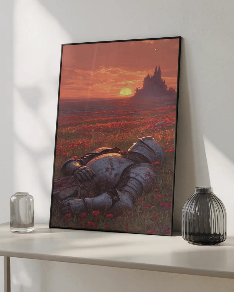 Fallen Knight Fantasy Poster, Medieval Castle Wall Art, Dark Aesthetic ...