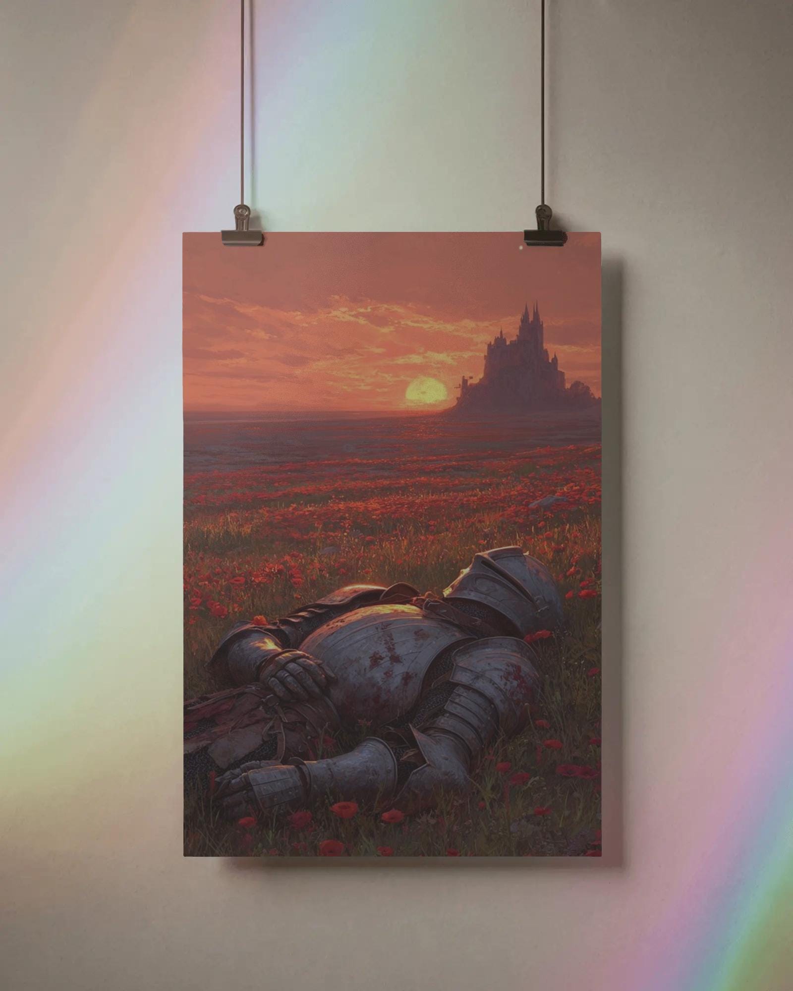 Fallen Knight Fantasy Poster, Medieval Castle Wall Art, Dark Aesthetic ...