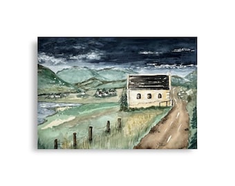Isle of Skye Church Watercolor Print, Scottish Highlands Landscape Wall Art