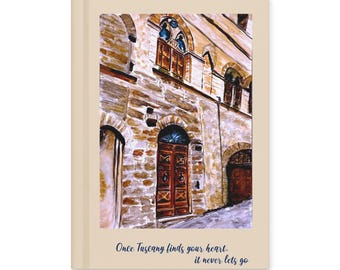 Hardcover Journal with Inspirational San Gimignano, Tuscany original watercolor artwork.