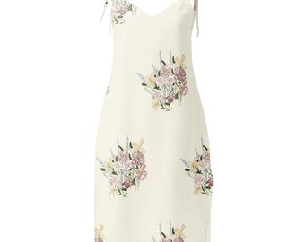 Floral on off white Tie-strap midi dress