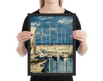 Sailboats at Marina Framed Giclee Print of Coastal Benalmadena, Spain