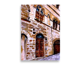San Gimignano Stone Doorway Watercolor Print: Tuscan Architecture Wall Art