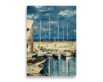 Andalusian Light Watercolor Print: Mediterranean Sailboat Marina Coastal Spain Wall Art