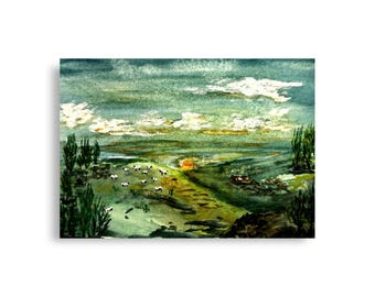 Cottage core Landscape Wall Art Print, English Countryside
