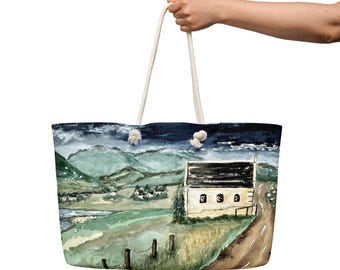 Rustic Church in a Storm on the Isle of Skye Oversized weekender bag by Kathryn Wilson