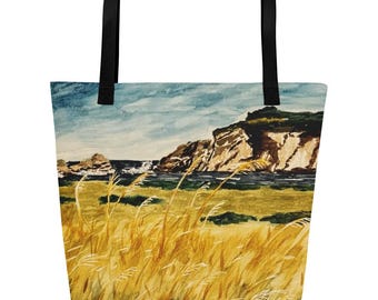 Dingle Ireland Watercolor All-Over Print Large Tote Bag by Kathryn Wilson