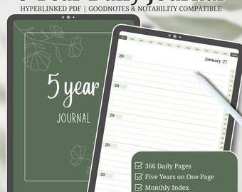 5 Year Daily Journal | Hyperlinked Digital Journal for GoodNotes
