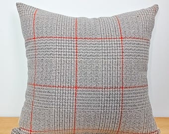 Wool Blend Plaid Pillow Cover, Cozy Textured Cushion, Neutral Farmhouse Decor, Throw Pillow, Red and Blue Plaid, Personalized Gift, 20x20