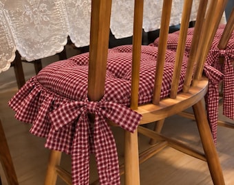 Almofada personalizada em formato de U com estampa xadrez vermelha, babado e laço grande, assento acolchoado em algodão, decoração vintage estilo casa de campo, várias cores.
