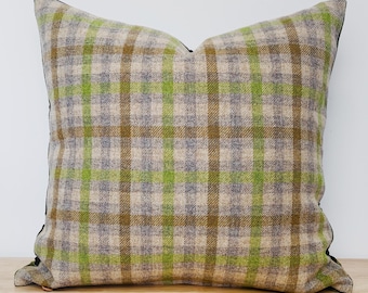 Custom Plaid 80% Wool Pillow Cover, Designer Throw Pillow Cover, Farmhouse Decor, Neutral Home Decor, Custom Back Options, Gift for housewar