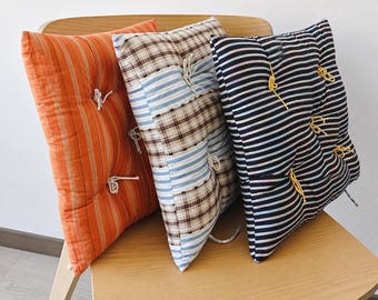 Custom Chair Cushion with Ties, Tufted Dining Chair Pad, Handmade Seat Cushion, Farmhouse Kitchen Chair Cushion, Housewarming Gift, New Home