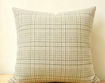 Custom Woven Check 90% Wool Pillow Cover, Designer Throw Pillow Cover, Farmhouse Decor, Neutral Home Decor, Multi-Color Options, Gift