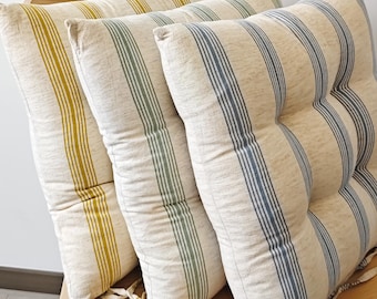 Personalized Chair Cushion, Natural Flax Seat Cushion with Ties, Imported Flax Handmade Dining Chair Pad, Farmhouse Kitchen Chair Cushion