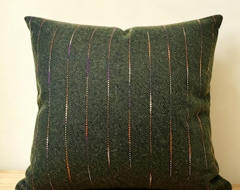 70% Wool Pillow Cover, Deep Forest Green Throw Pillow, Multicolor Stripe Accent Pillow, Rustic Cabin Decor, Modern Farmhouse Decor, Gift