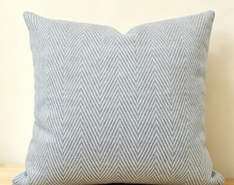 Custom 65%+ Wool Pillow Cover, Baby Blue Herringbone Cushion, Rustic Farmhouse Throw Pillow, Handmade Cottage Cabin Decor, Housewarming Gift