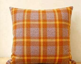Custom 95% Wool Pillow Cover, Orange Plaid Throw Pillow C over, Handmade Rustic Accent Cushion, Modern Farmhouse Decor, Cabin Lodge Gift
