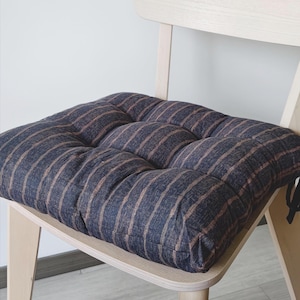 Cojín para silla capitoné a rayas negras con lazos, almohadilla de algodón estilo rústico, decoración artesanal para el comedor, regalo de inauguración de casa, 5 colores disponibles