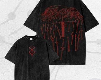 Ropa urbana vintage lavada, regalo para fans, camiseta de Guts Berserk, ropa urbana de anime, sigilismo cibernético