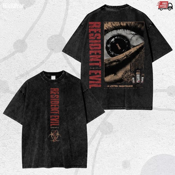 Vintage Washed Fan Gift Streetwear, Resident Evil Shirt, Vintage Horror Graphic Tee, Y2K Gothic, Grunge Cyber Sigilism Clothing