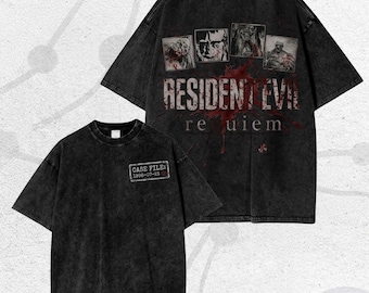 Ropa de calle vintage lavada, regalo para fans, camiseta de Resident Evil, camiseta gráfica de terror vintage, gótico Y2K, sigilo cibernético