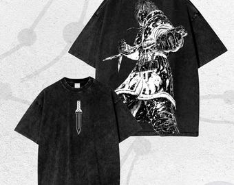 Camiseta vintage lavada para fans, estilo streetwear, camiseta de anime, estilo manga Viking Saga.