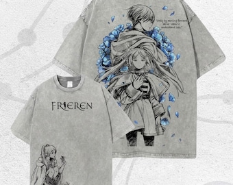 Vintage lavado fan regalo streetwear, frieren anime camisa, algodón pesado, manga japonesa