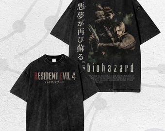 Regalo vintage de ropa de calle lavada para fans, camiseta de Resident Evil, camiseta gótica estilo anime retro, camiseta holgada de corte cuadrado.