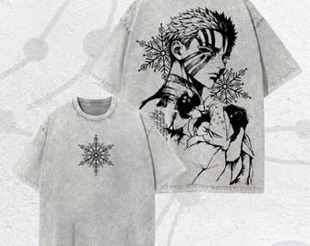 Camiseta vintage lavada para fans, estilo streetwear, camiseta gráfica vintage de anime, camiseta extragrande