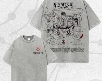 Ropa de calle vintage lavada, regalo para fans, camiseta de anime Berserk, camiseta vintage de anime Guts